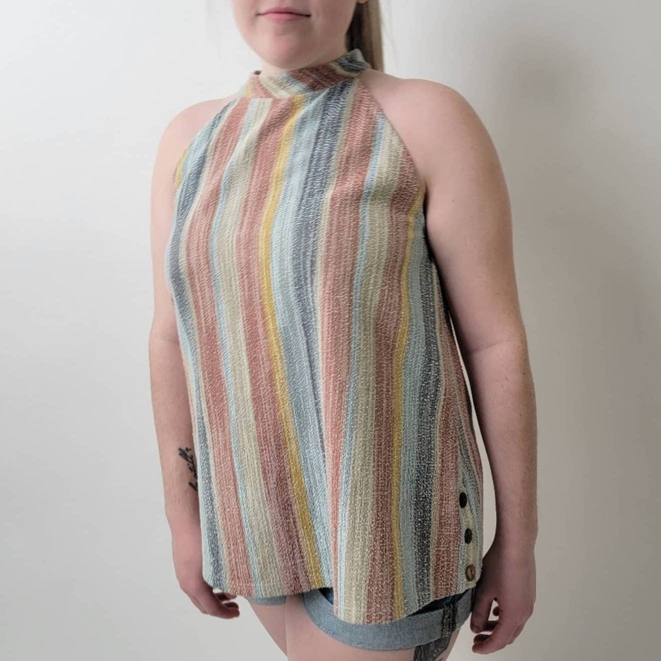 Anthropologie W5 Linen Rainbow Striped Halter Tank - L