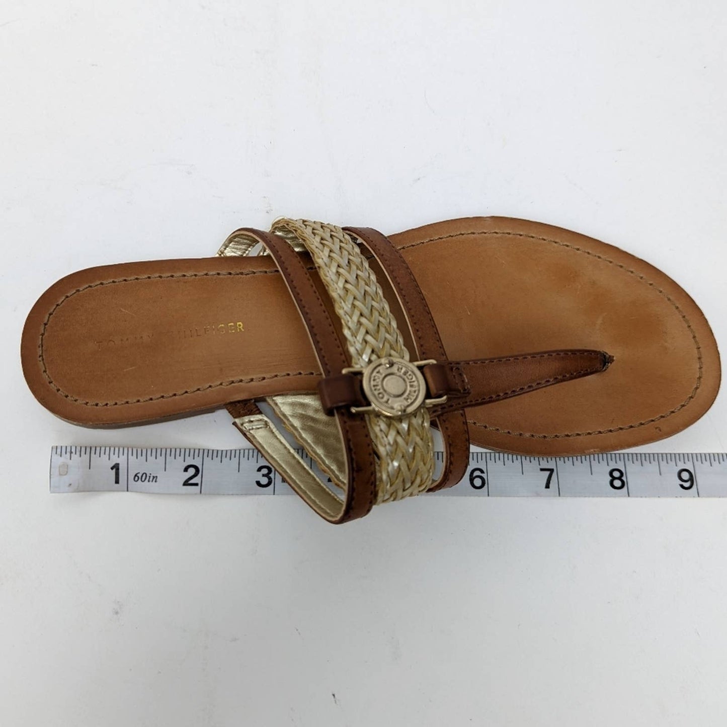 Tommy Hilfiger Gold And Brown Thong Sandals - 7.5