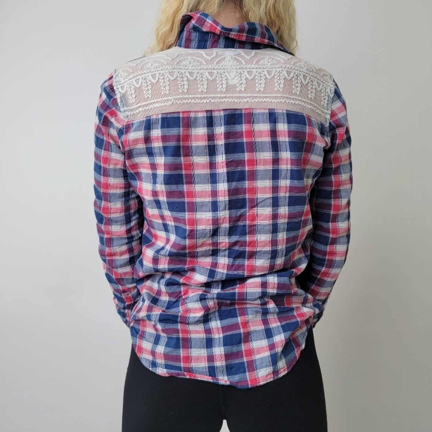 Aeropostale Lace Western Plaid Button Down Shirt - S