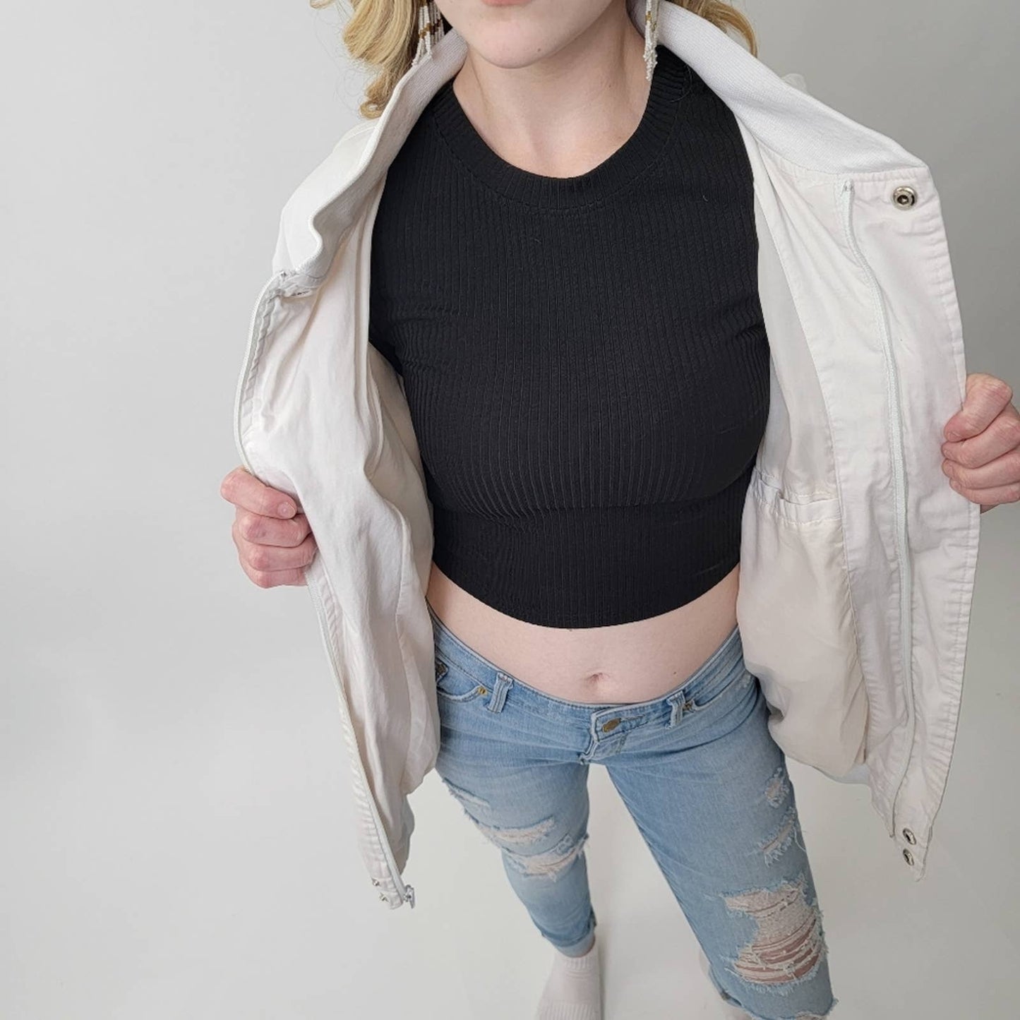 Vintage 80s Haband White Bomber Track Jacket - L