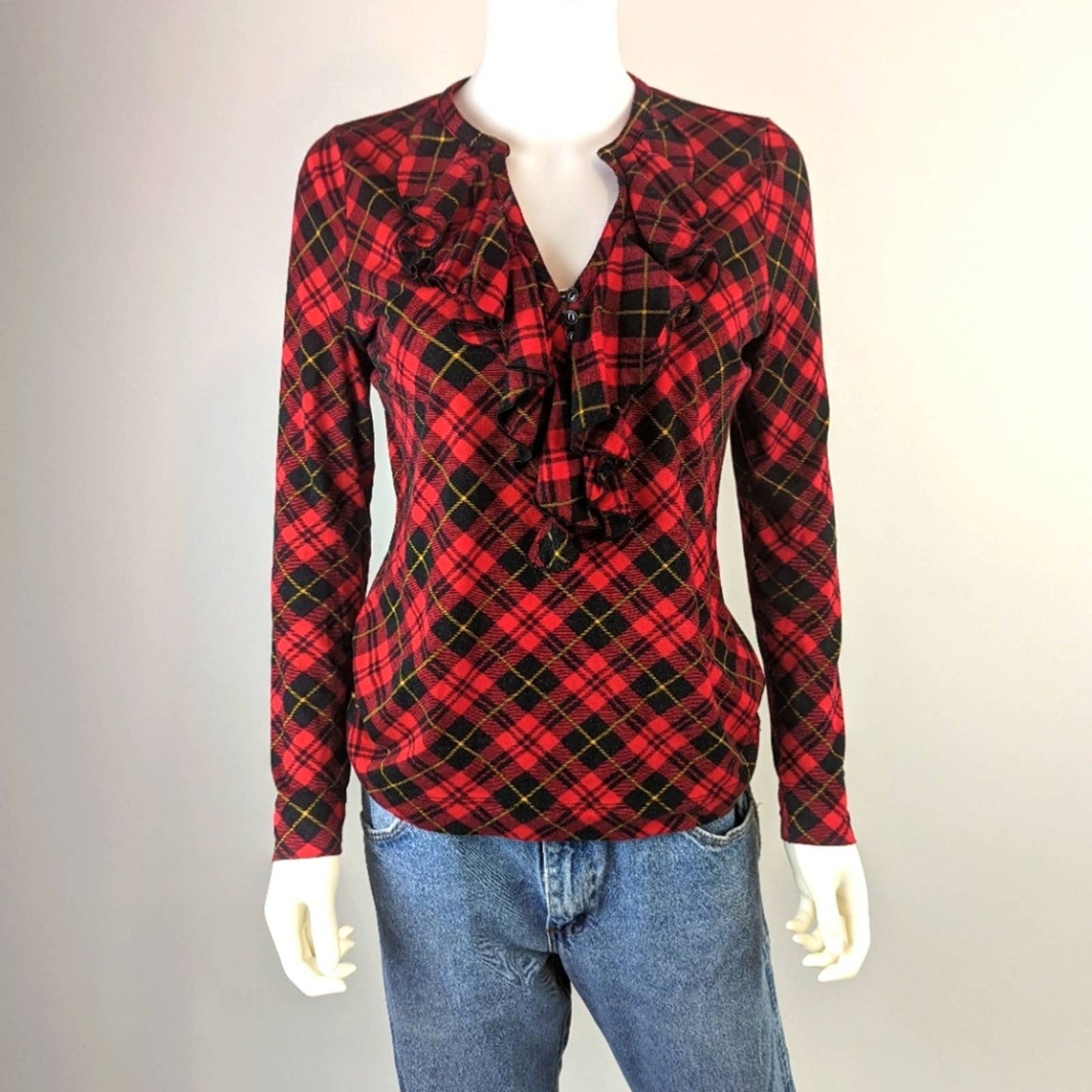 Lauren Ralph Lauren Tartan Plaid Ruffled Fitted Blouse Top - S
