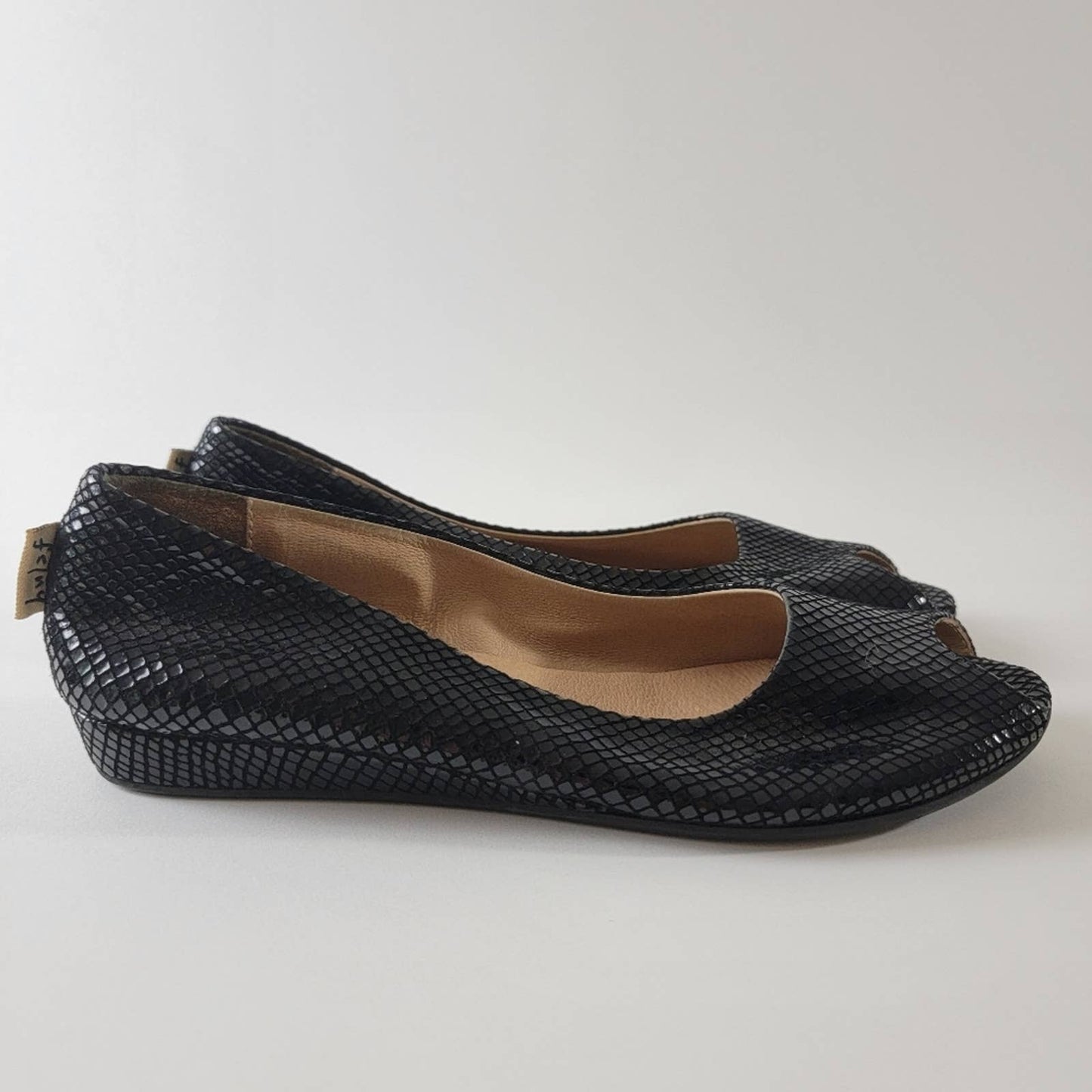 fs/ny French Sole Zeppa Black Fish Python Snake Scale Flats - 9