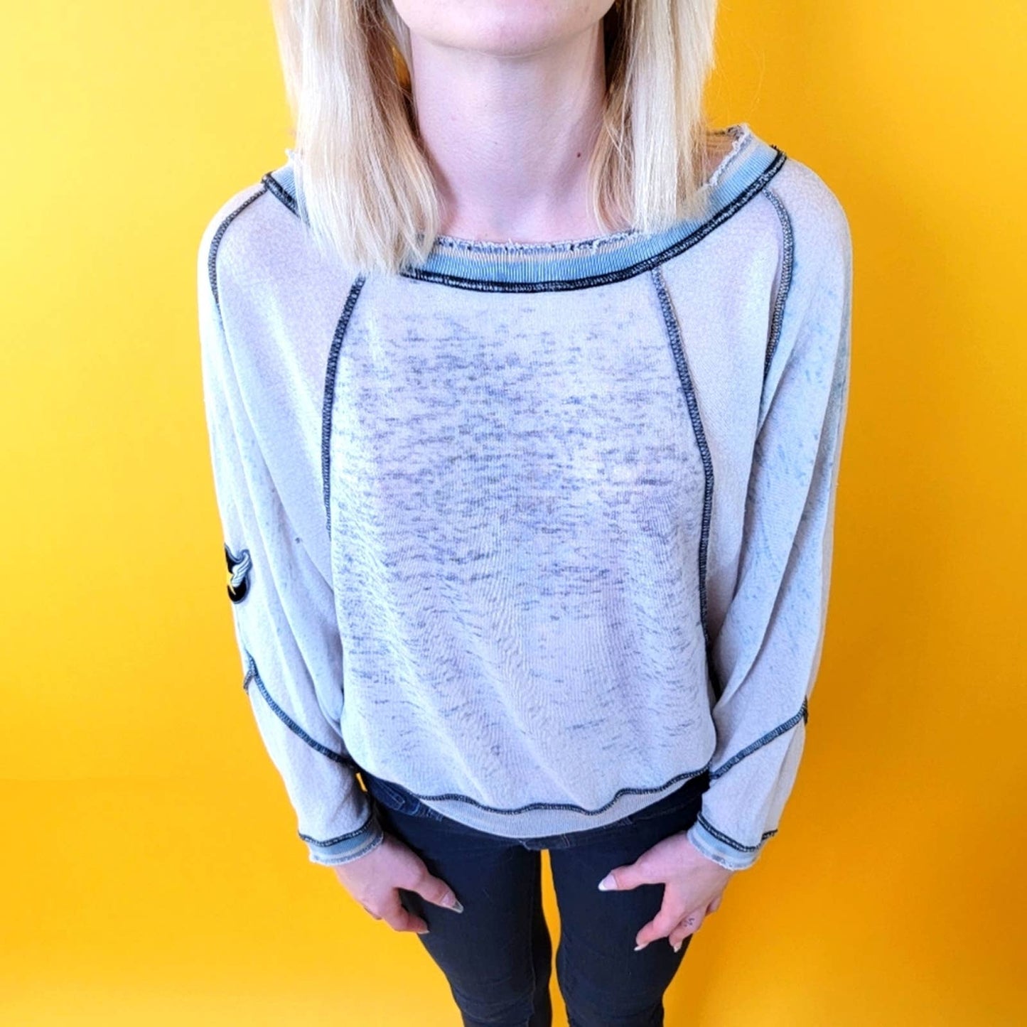 Free People Raw Hem Sheer Jersey Pullover Long Sleeve Top