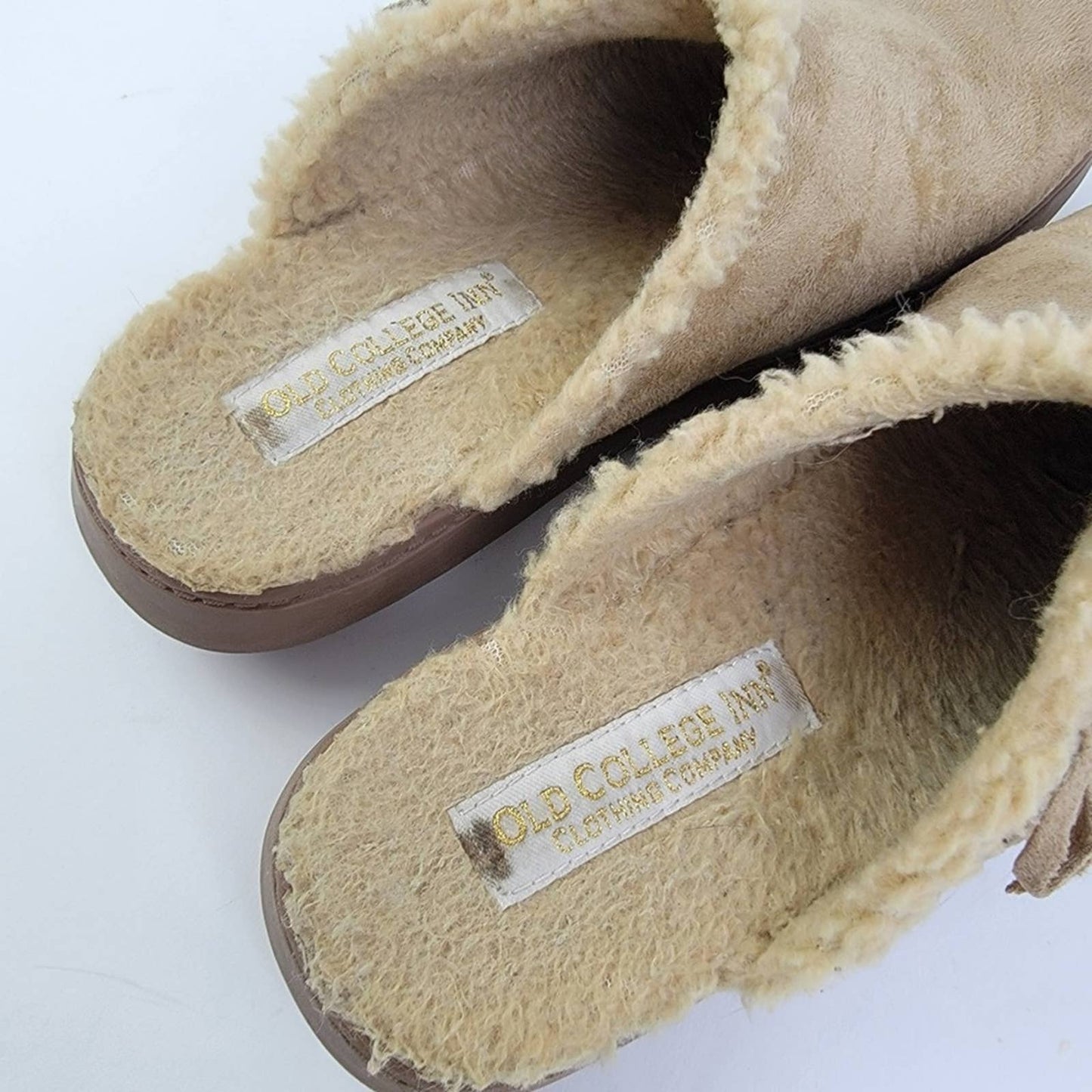 Old College Inn Vegan Suede Leather Slip On Sherpa Fur Lined Loafer Mule Slipper