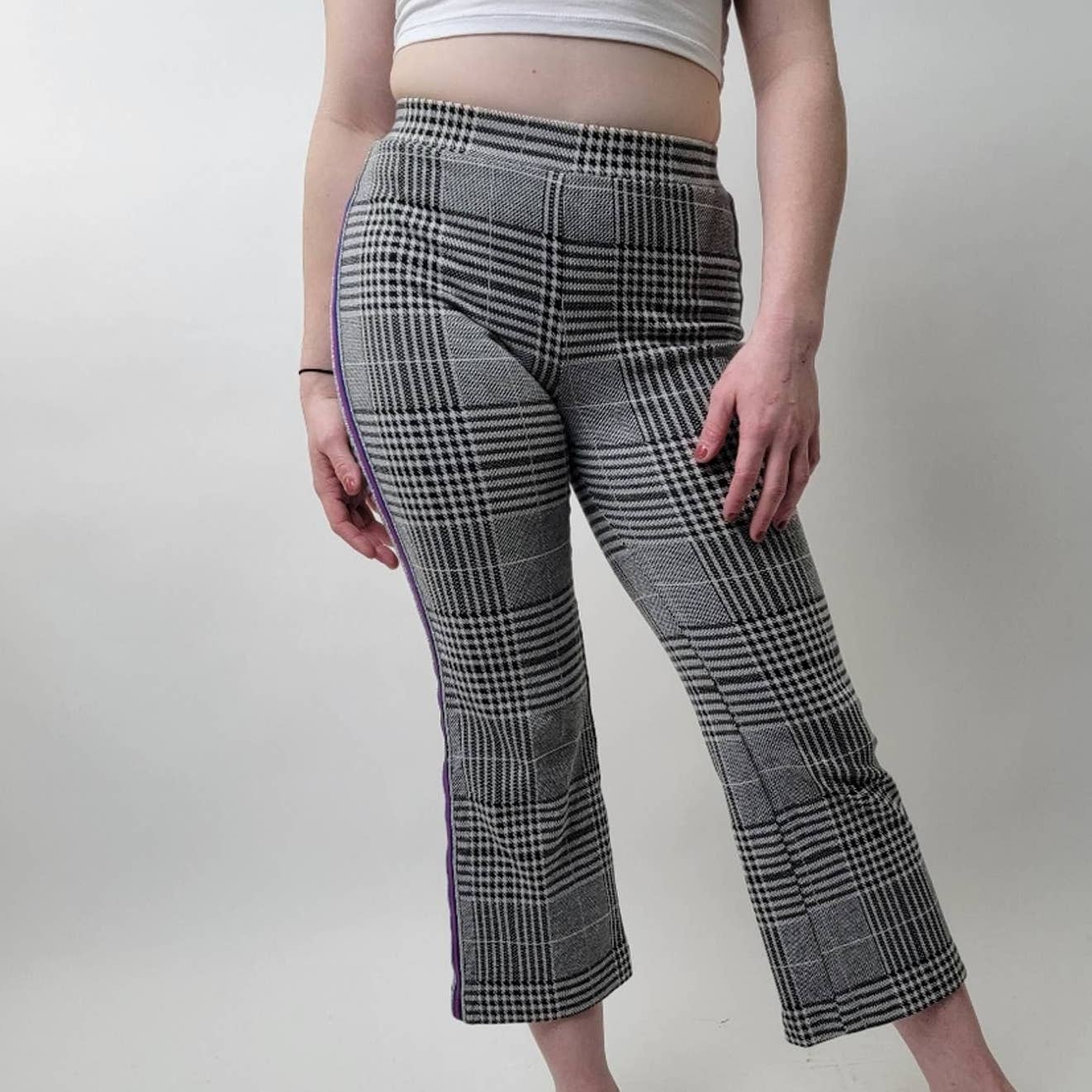 F21 Kick Flare Crop Plaid Stripe Pants