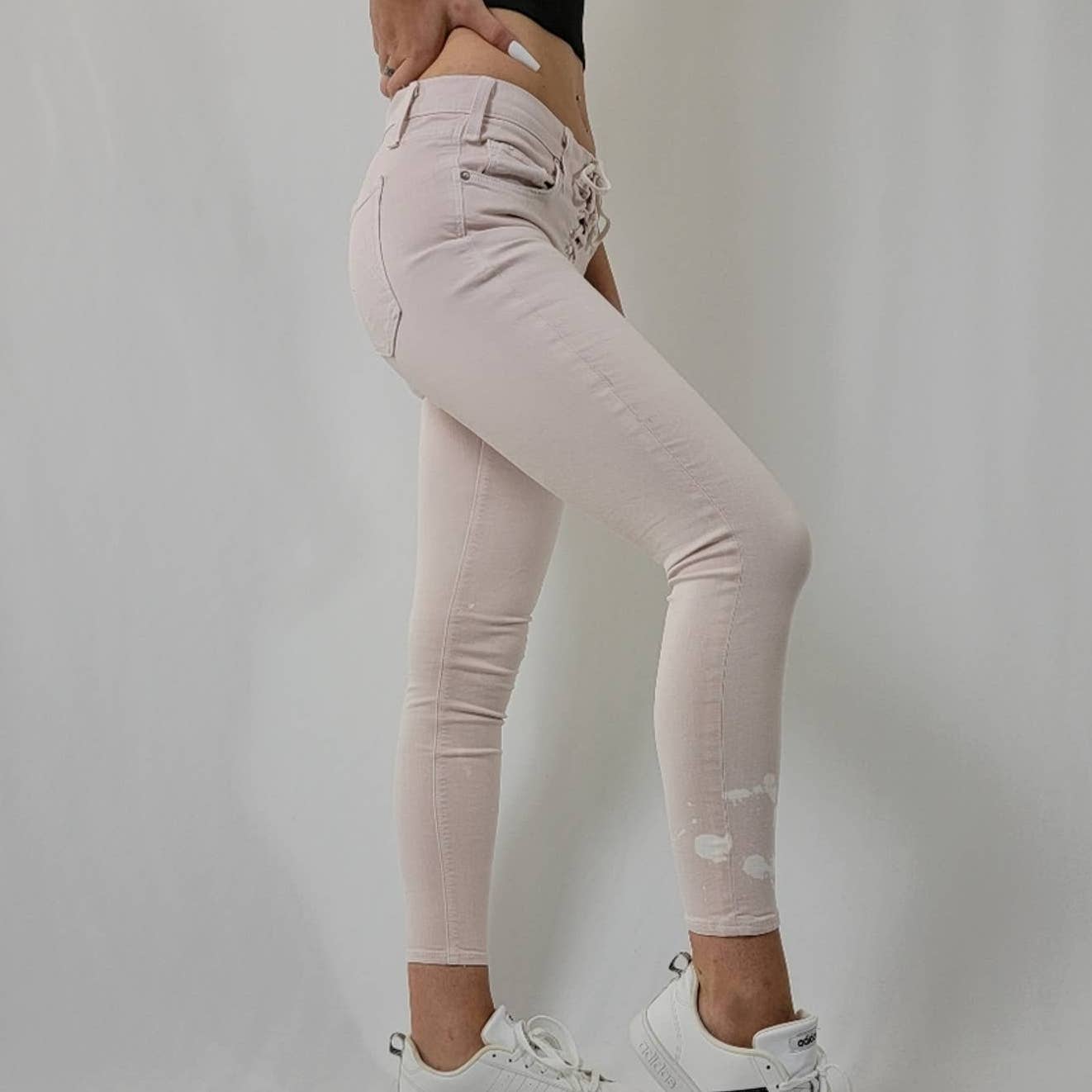 Anthropologie x McGuire Isabeli Lace Up Pastel Pink Paint Splat Skinny Jeans - 27