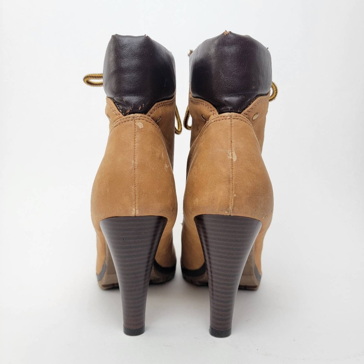 Nubuck Leather Lace-Up Stiletto Heel Chukka Booties - 9.5