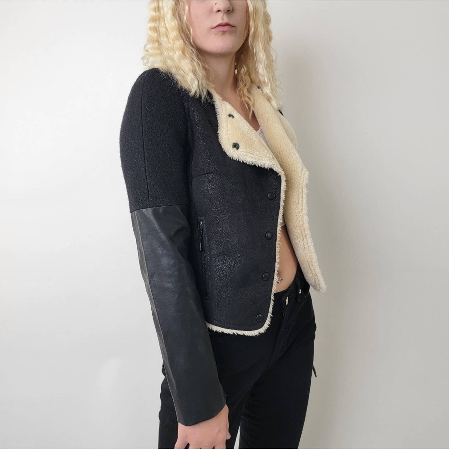 Zara Trafaluc Cropped Fur Penny Lane Leather Bomber Jacket - M