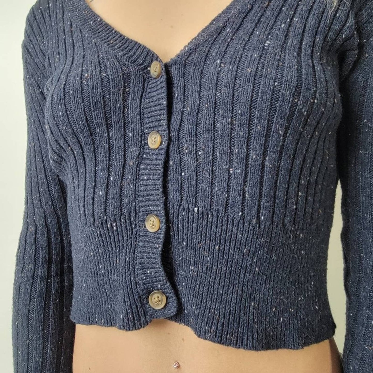 Prince & Fox Navy Cropped Ribbed Knit Cardigan - XS