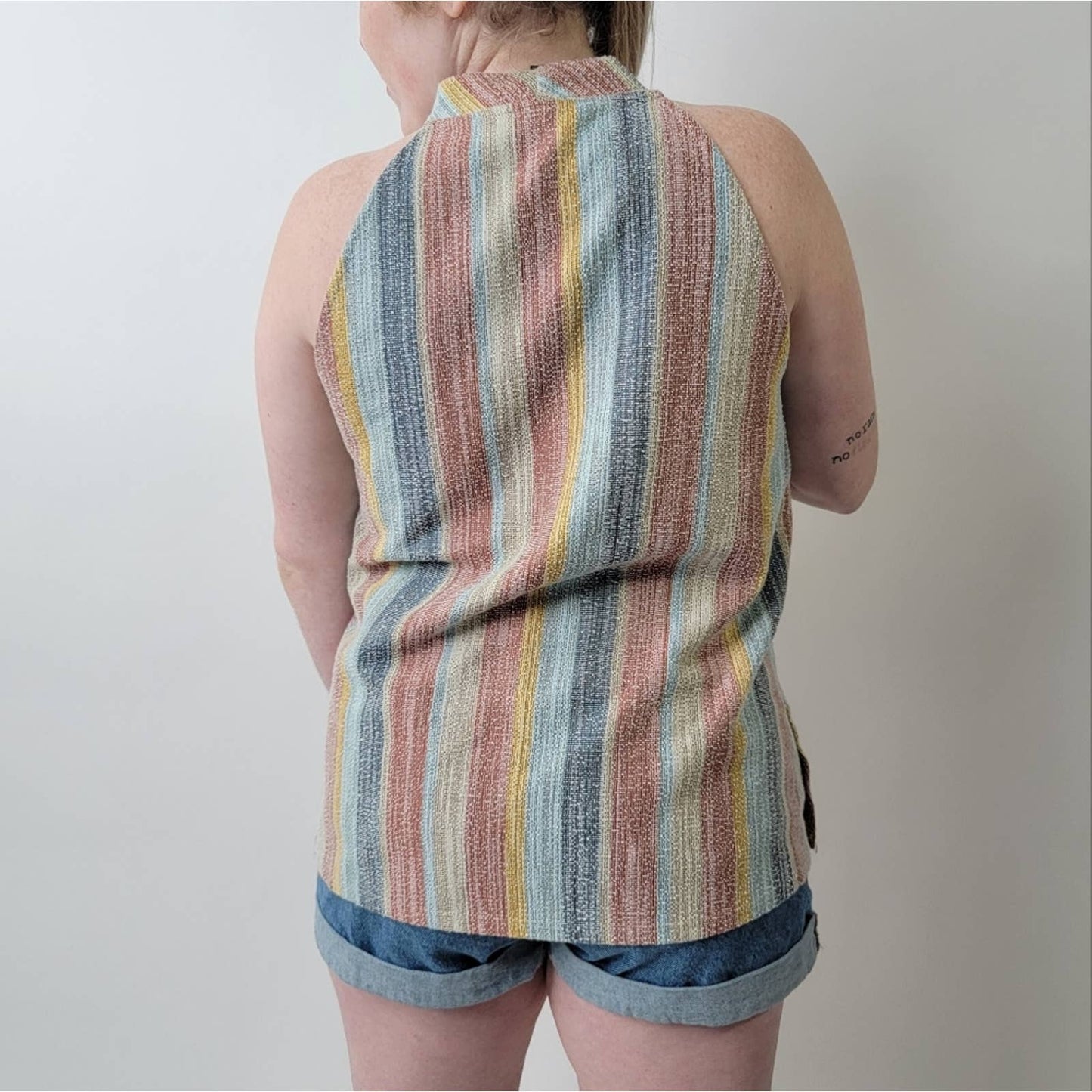 Anthropologie W5 Linen Rainbow Striped Halter Tank - L