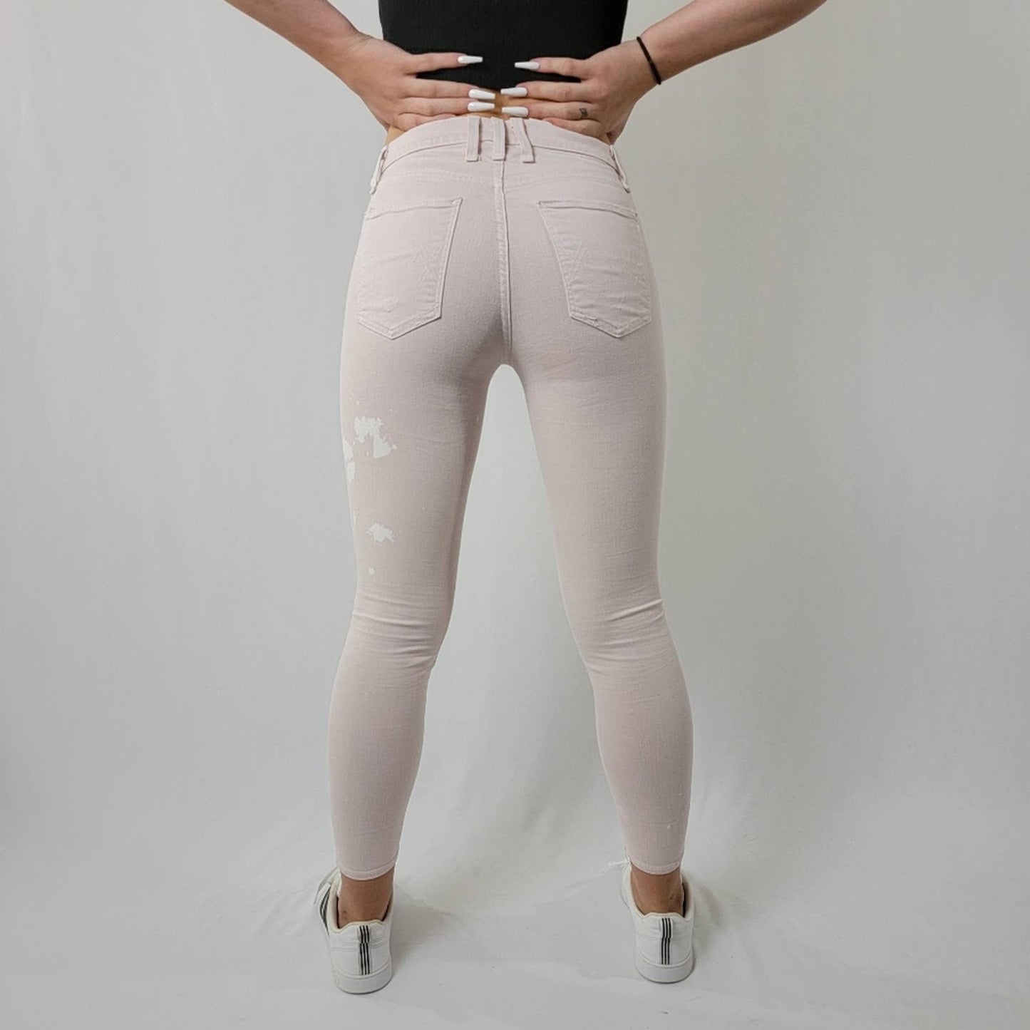 Anthropologie x McGuire Isabeli Lace Up Pastel Pink Paint Splat Skinny Jeans - 27