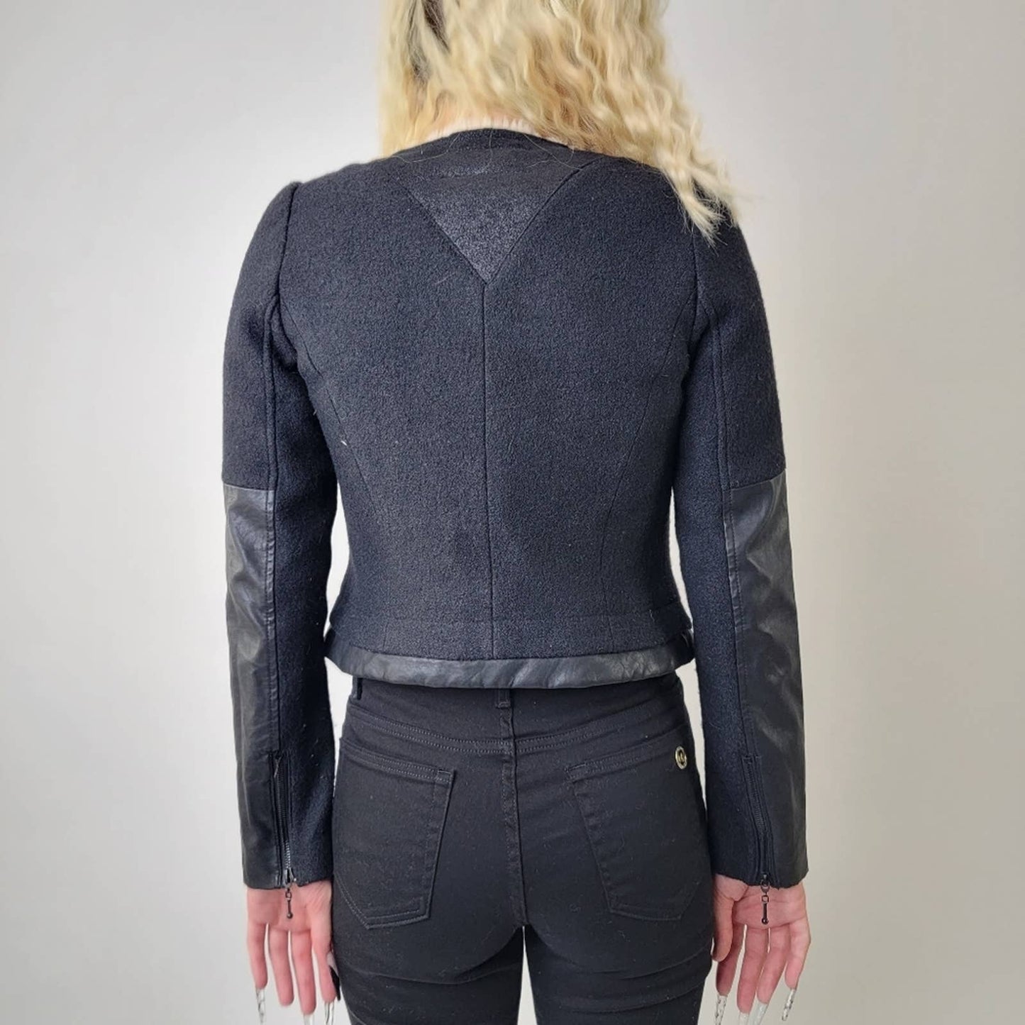 Zara Trafaluc Cropped Fur Penny Lane Leather Bomber Jacket - M