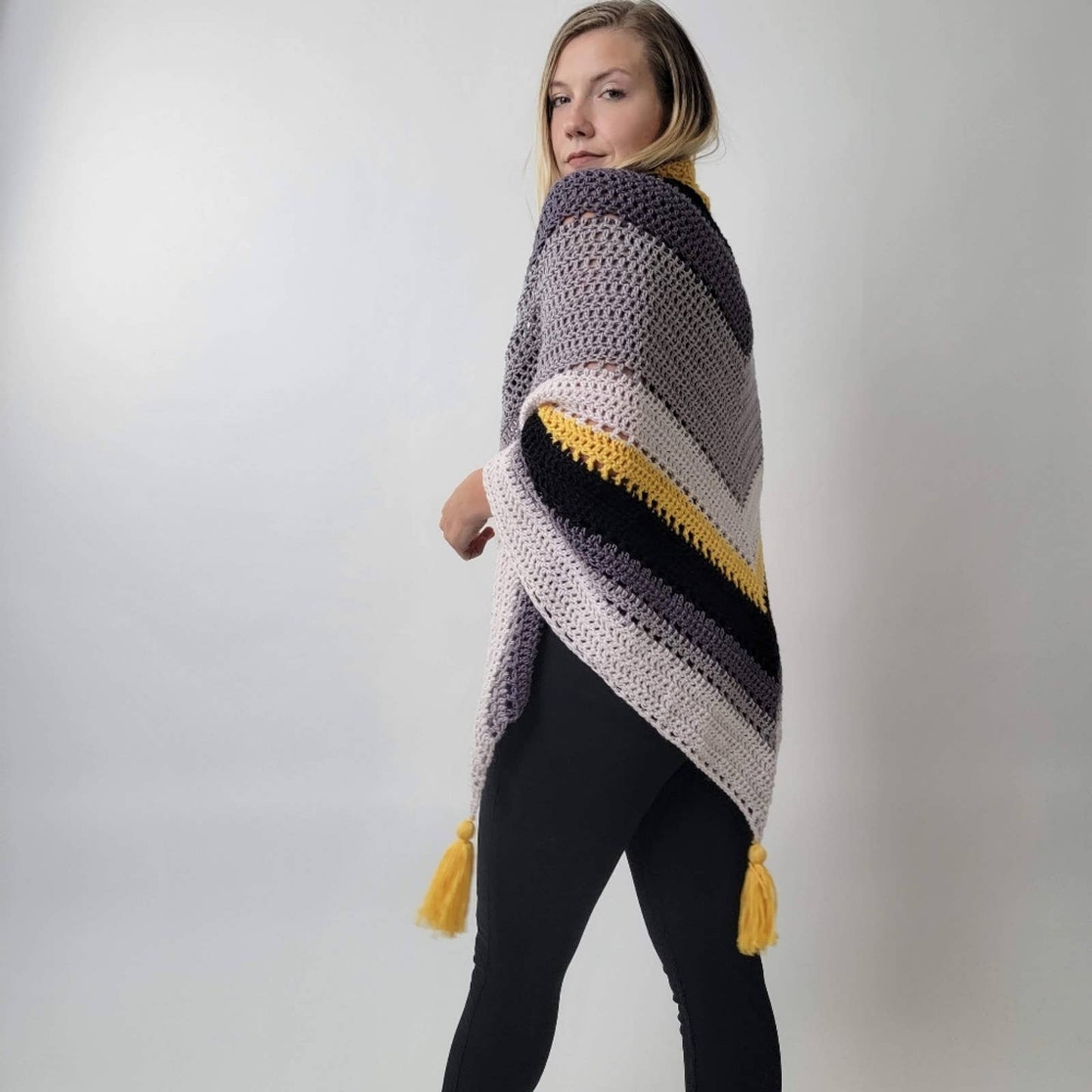 One of a Kind 70's Mod Knit Fringe Poncho Shrug Crochet Afghan Poncho Shaw