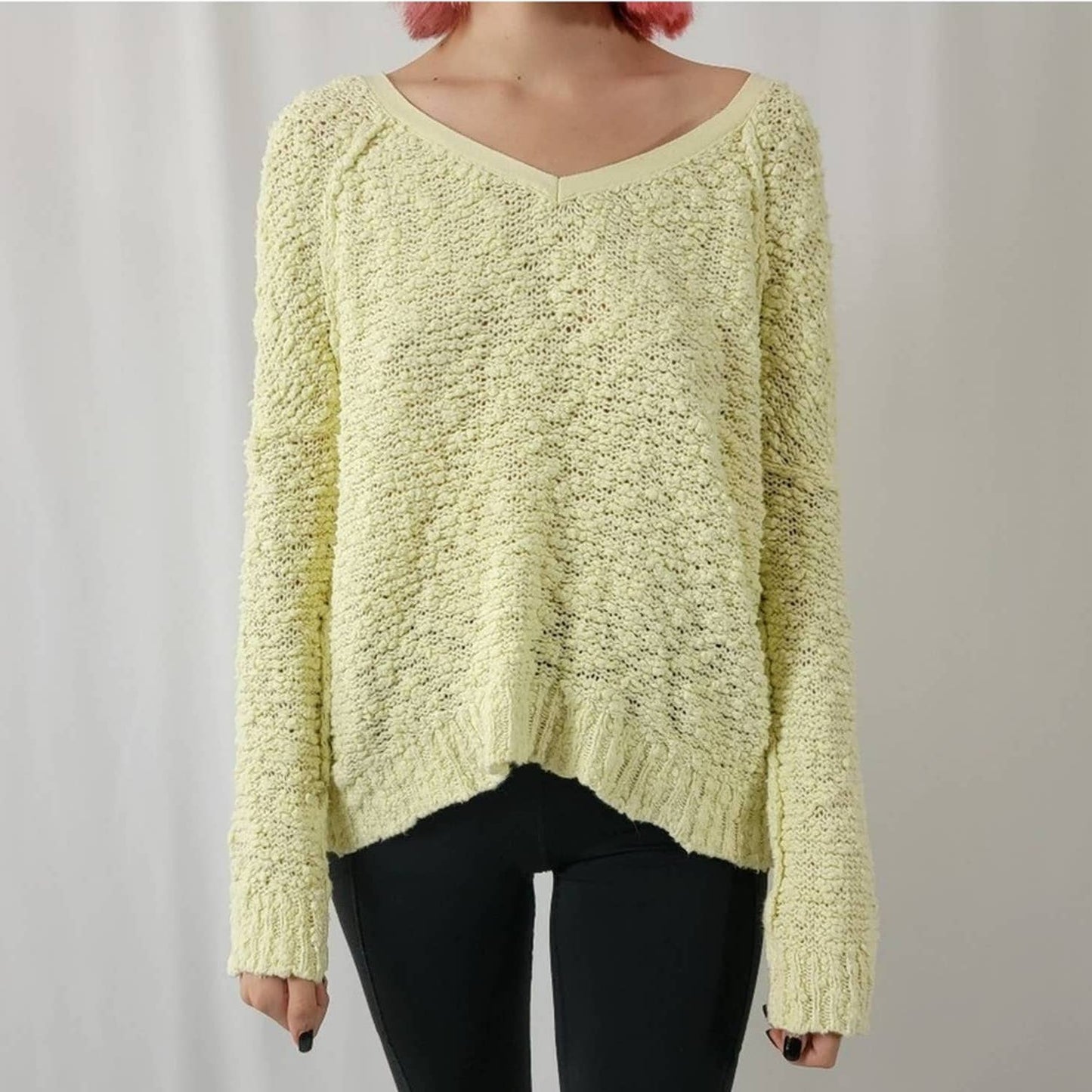 Free People Shaggy Bear Songbird Crochet Knit Pullover Sweater - S