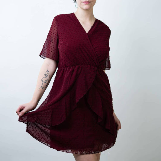 SHEIN Maroon Burgundy Red Swiss Dot A-Line Dress - M
