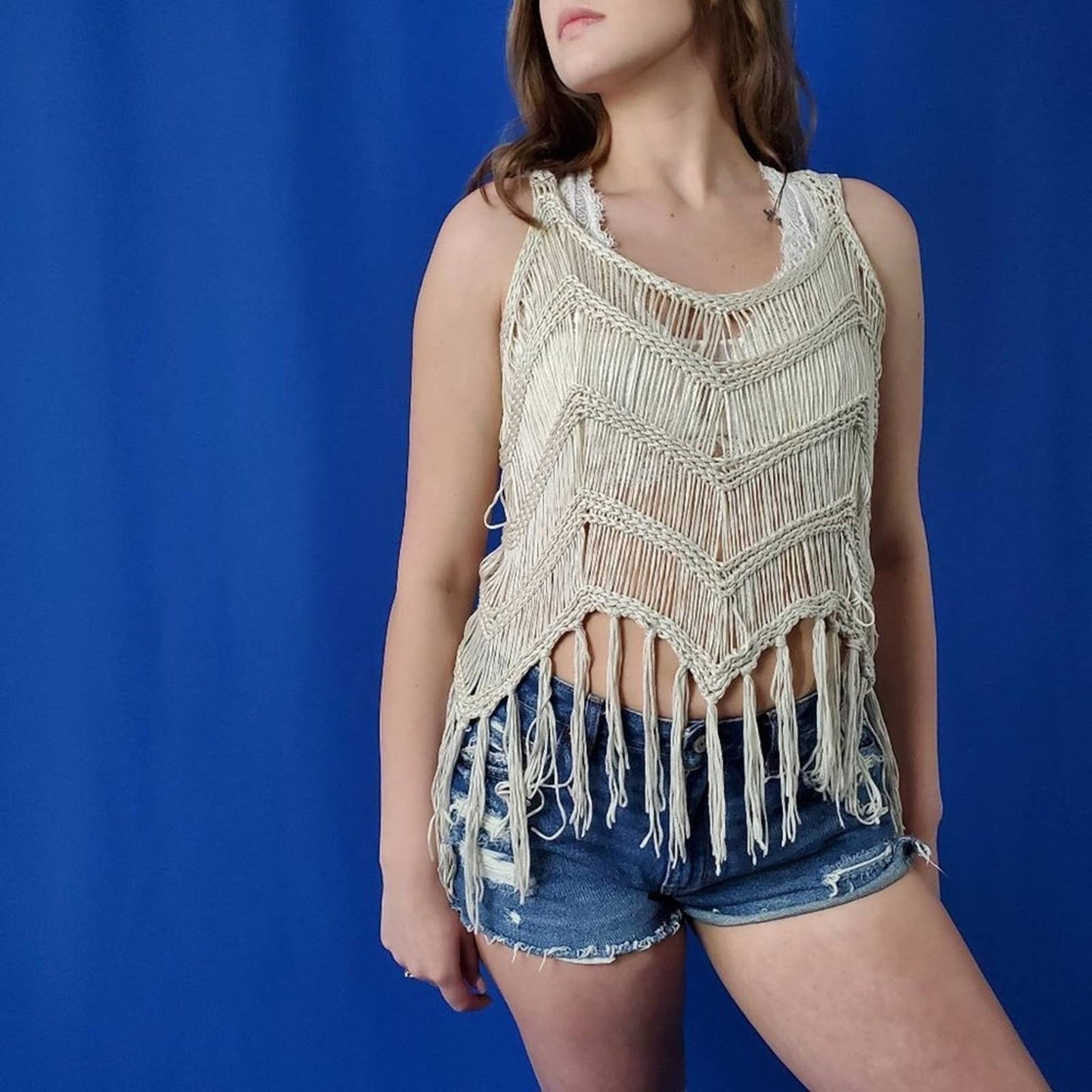 Cream Crochet Tassel Cover Up Tunic - M