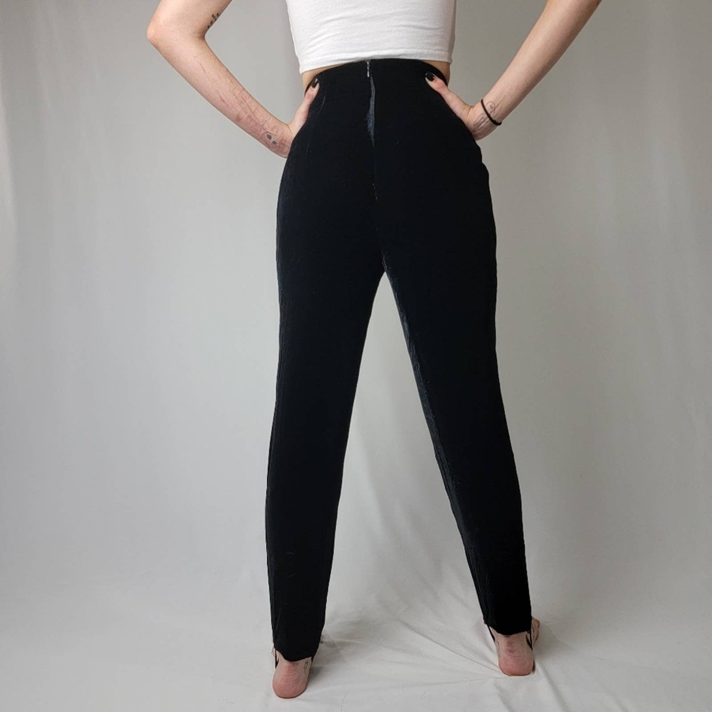 80's Patricia Clyne Black High Rise Velvet Stirrup Pants