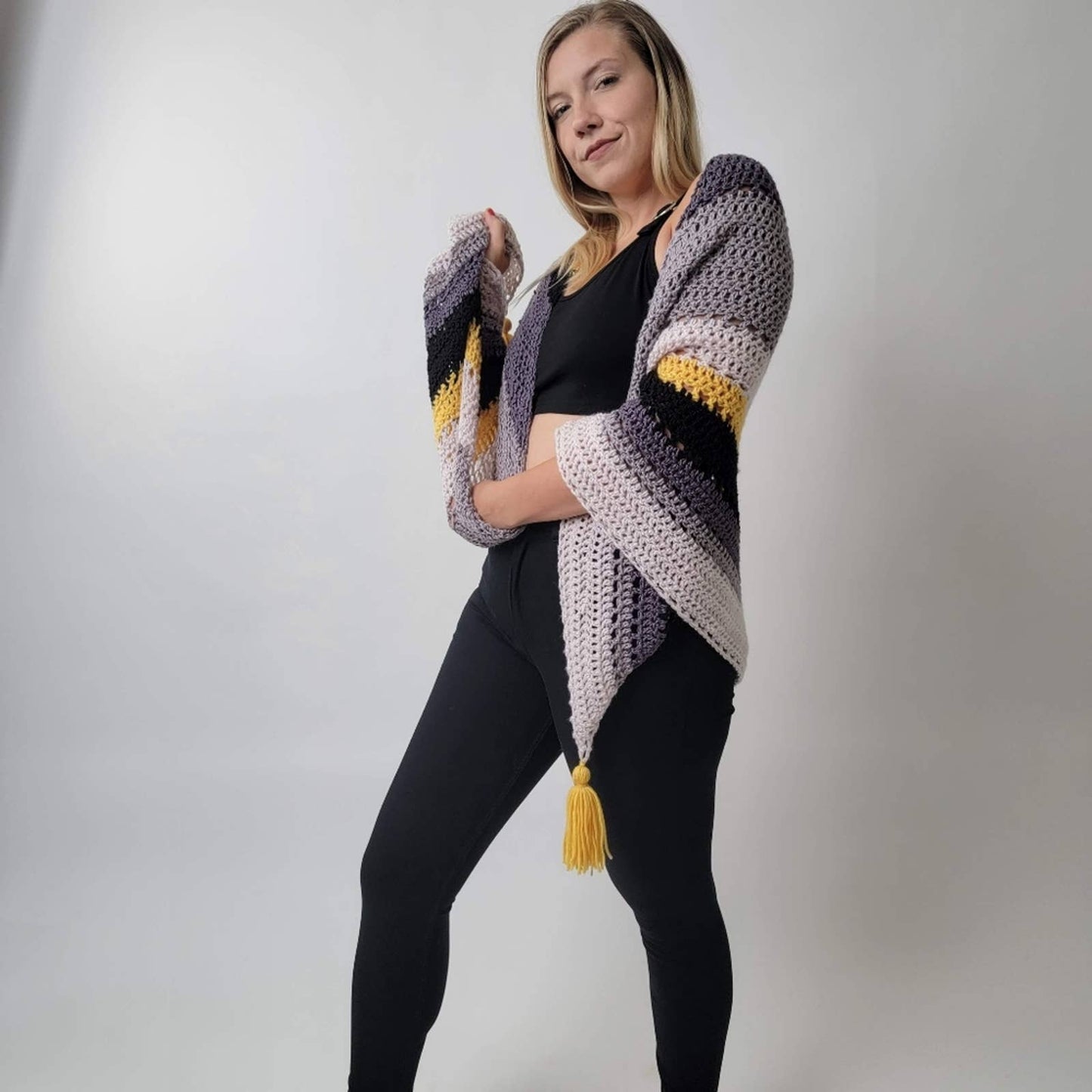 One of a Kind 70's Mod Knit Fringe Poncho Shrug Crochet Afghan Poncho Shaw