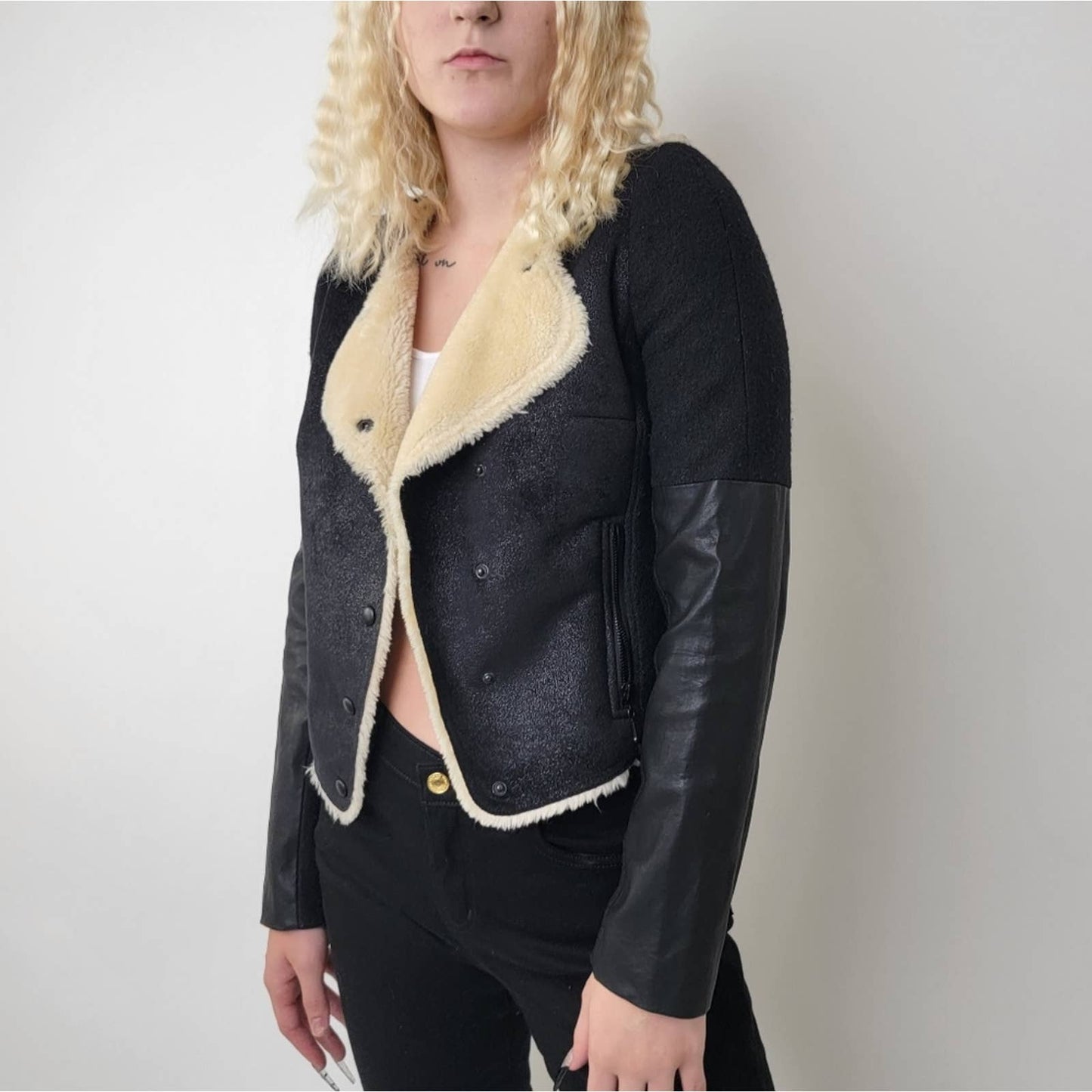 Zara Trafaluc Cropped Fur Penny Lane Leather Bomber Jacket - M