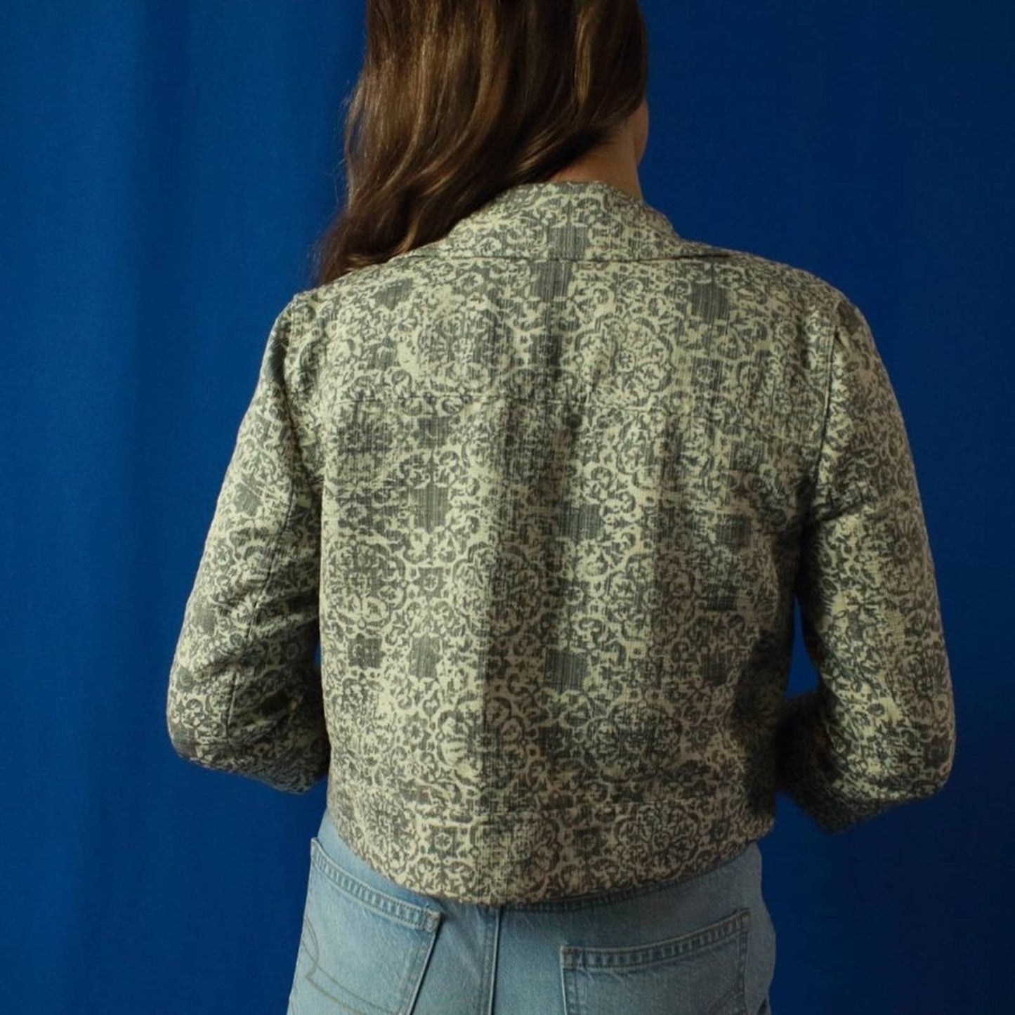 Theory Ecru Brocade Cropped Box Jacket - M