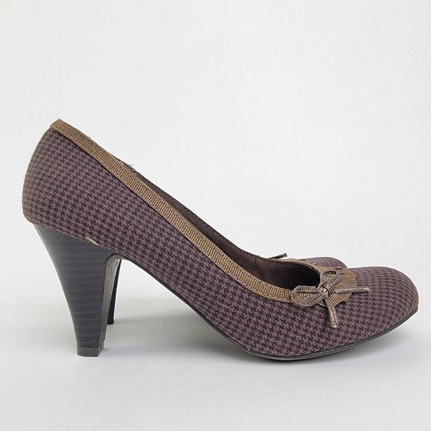 BONGO Bow Gingham Plaid Kitten Pump Heels - 7