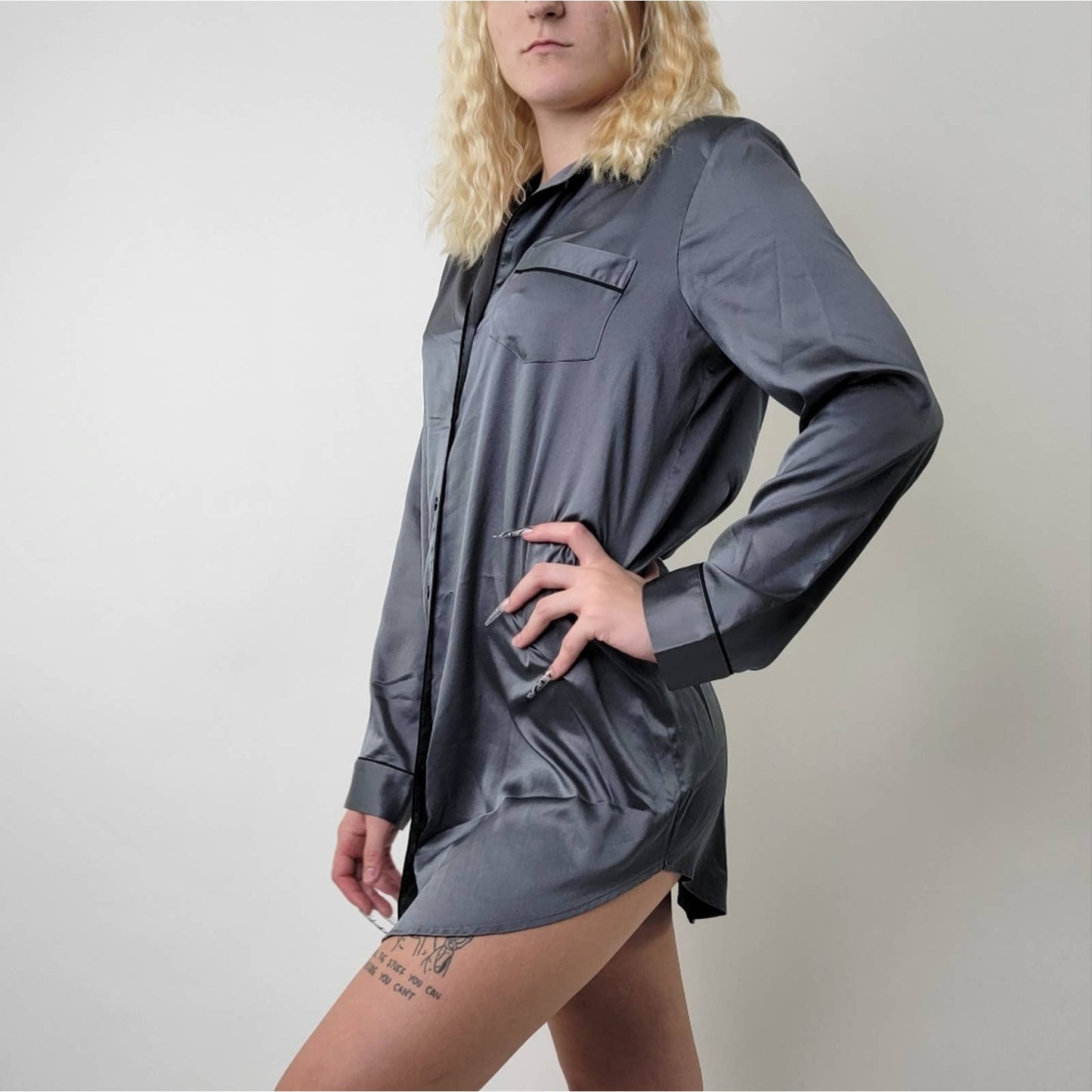 Victoria's Secret Silky Grey Sleep Shirt Dress - M