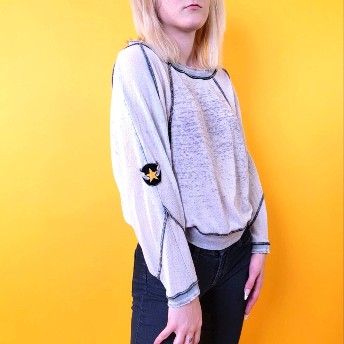 Free People Raw Hem Sheer Jersey Pullover Long Sleeve Top