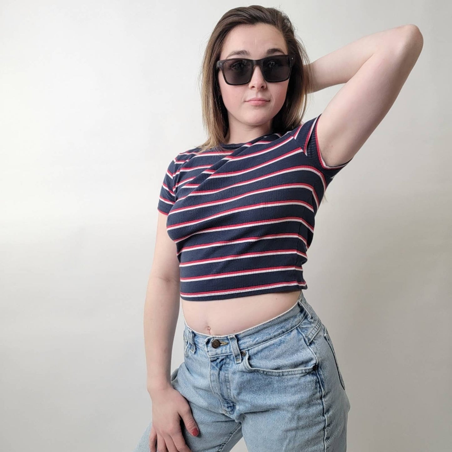 H&M Red White & Blue Stripe Crop Top - Medium