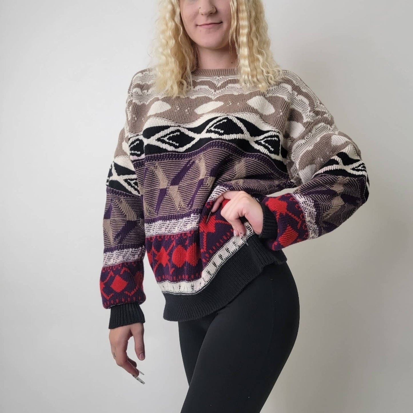 Vintage 90s Crew Neck Chunky Knit Oversized Sweater - M