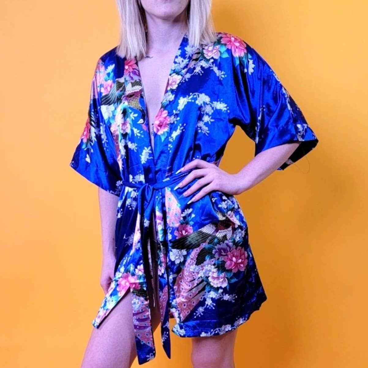 Silky Japanese Floral Robe Lingerie - S