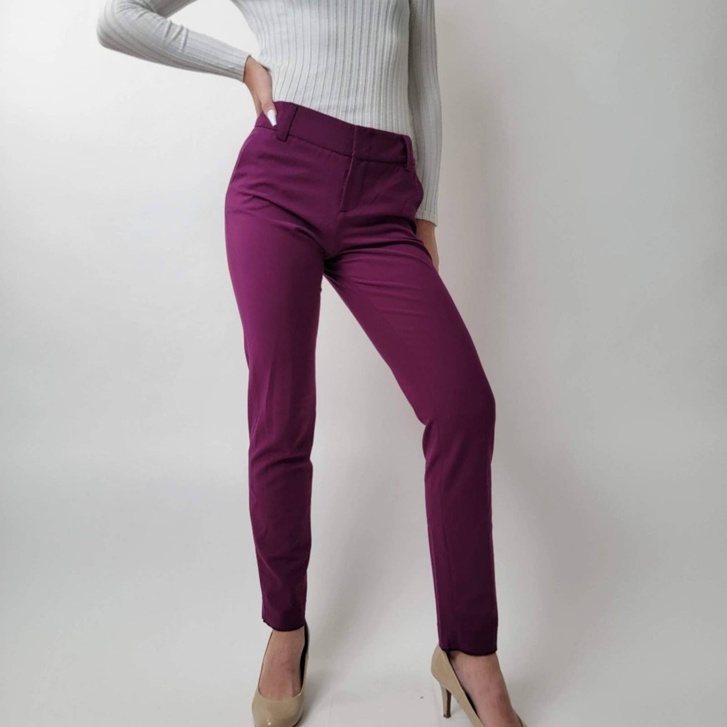 Alice + Olivia Burgundy Straight Slim Pants - 2