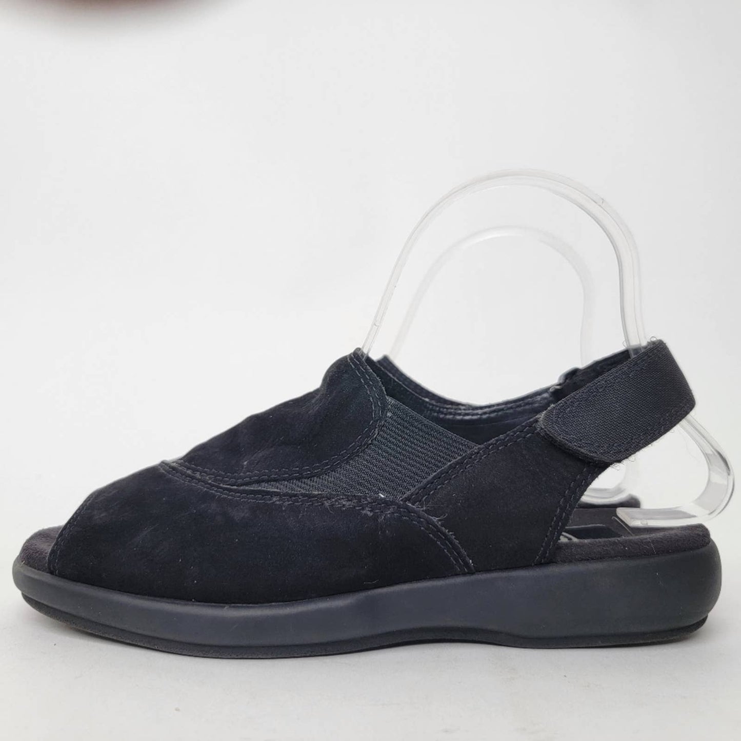 Ecco Black Suede Peep Toe Sandals - 6