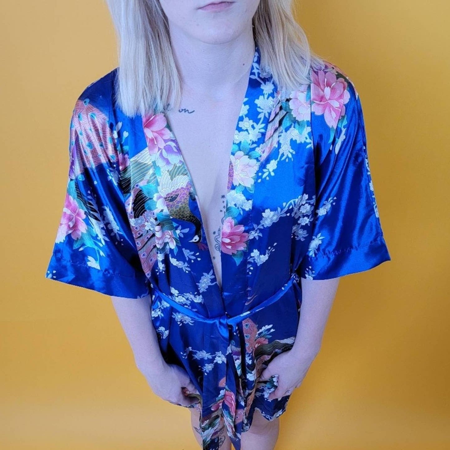 Silky Japanese Floral Robe Lingerie - S