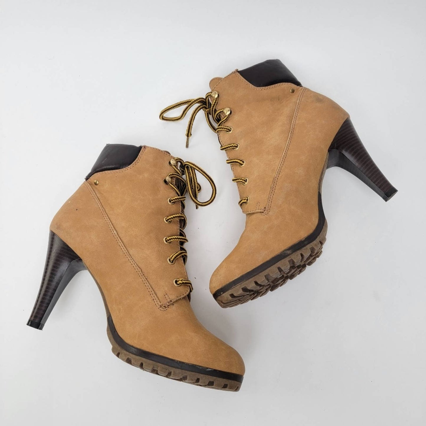 Nubuck Leather Lace-Up Stiletto Heel Chukka Booties - 9.5