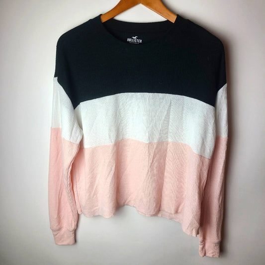 Hollister Neapolitan Cropped Thermal Colorblock Pullover Boyfriend Tee - S
