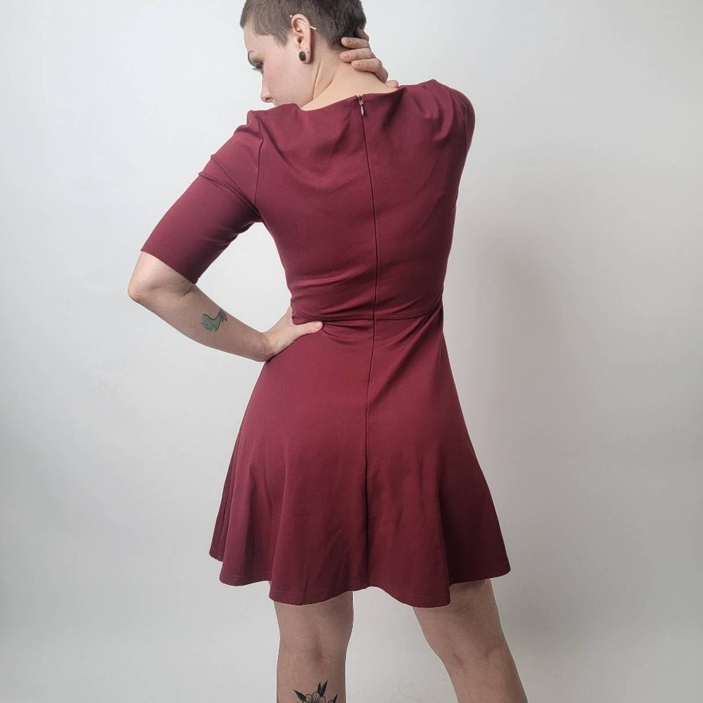 Black Swan Ocean Burgundy Sleeved Skater Dress - S