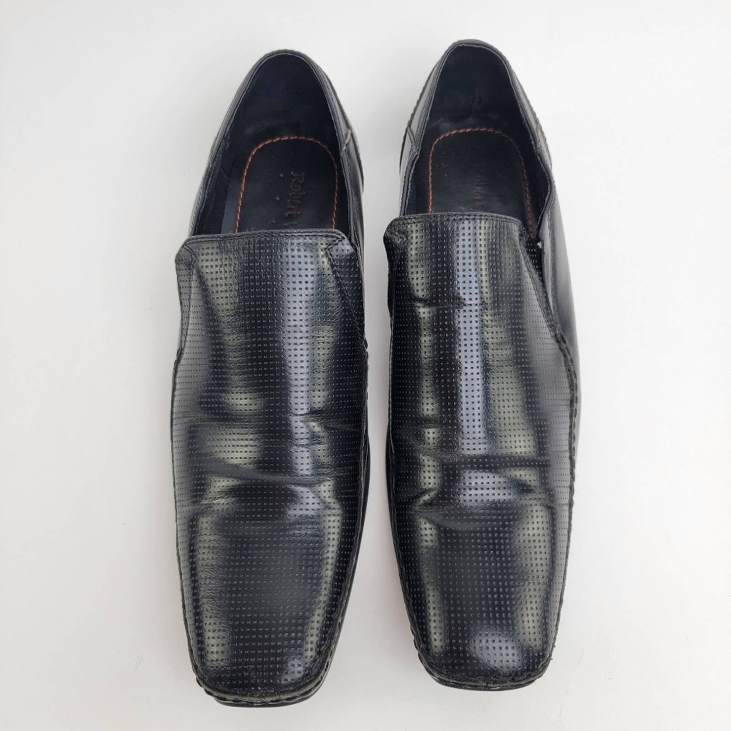 Robert Wayne Crash Snipped Square Toe Black Leather Loafers
