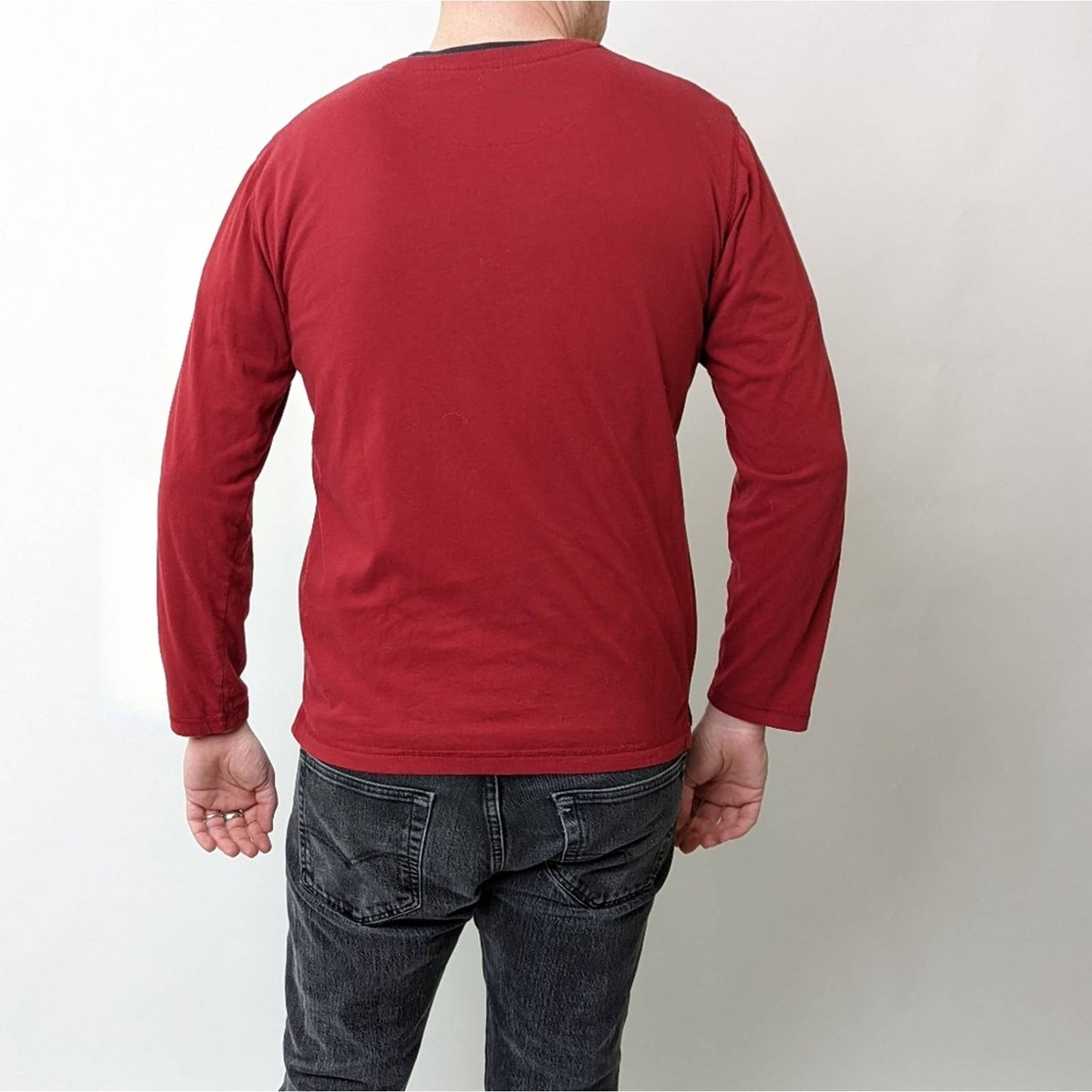 Perry Ellis Red Long Sleeve Henley - M