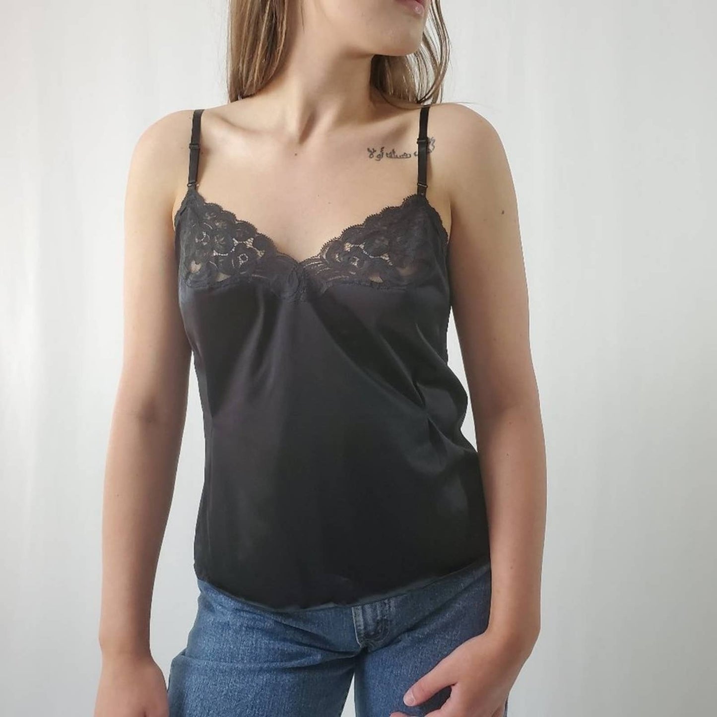 Vtg 60's Vanity Fair Black Lace Lingerie Cami