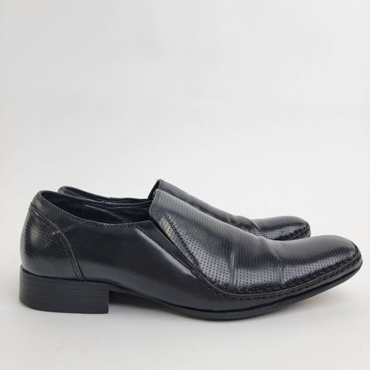 Robert Wayne Crash Snipped Square Toe Black Leather Loafers