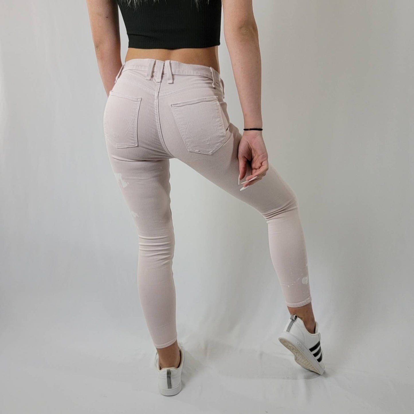 Anthropologie x McGuire Isabeli Lace Up Pastel Pink Paint Splat Skinny Jeans - 27