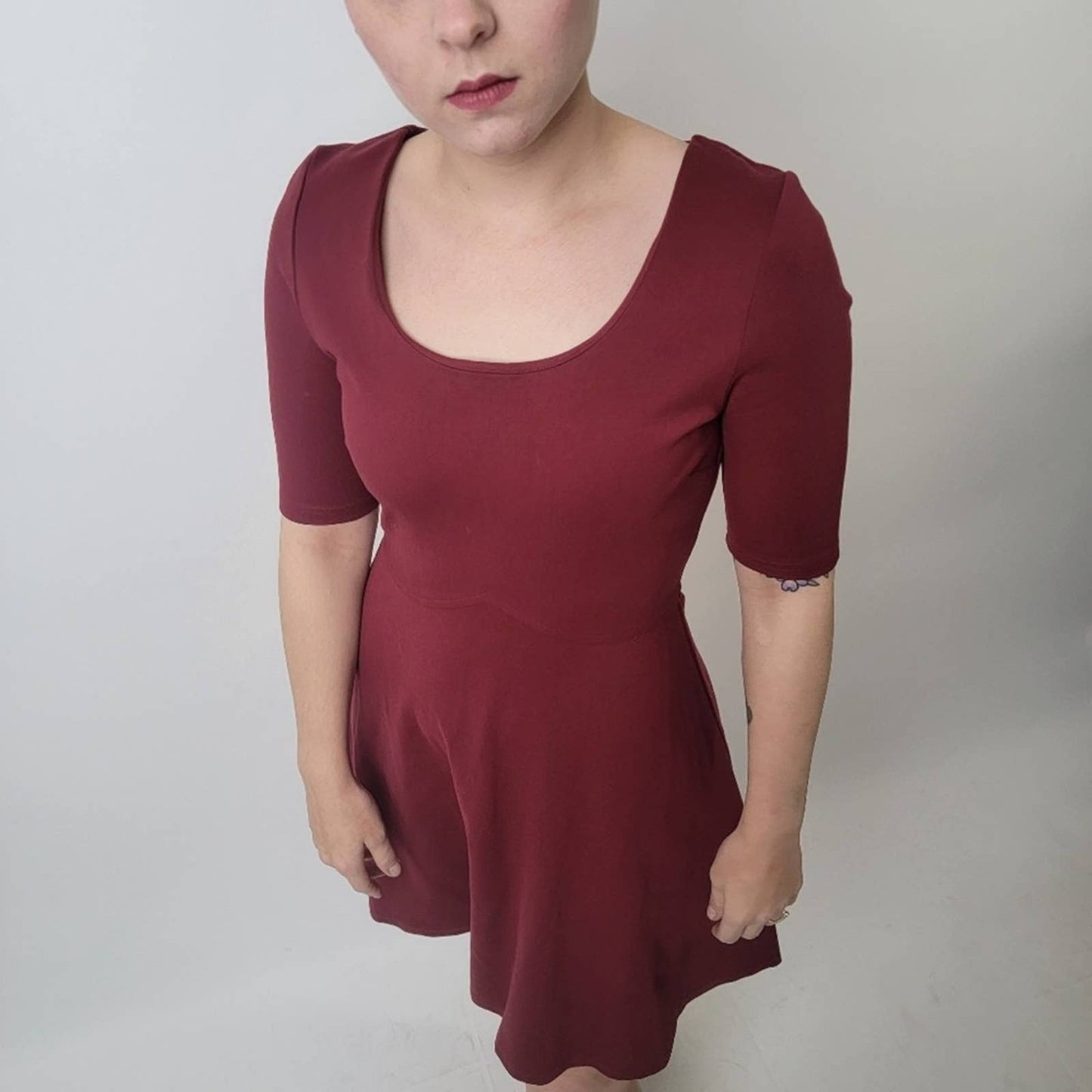 Black Swan Ocean Burgundy Sleeved Skater Dress - S