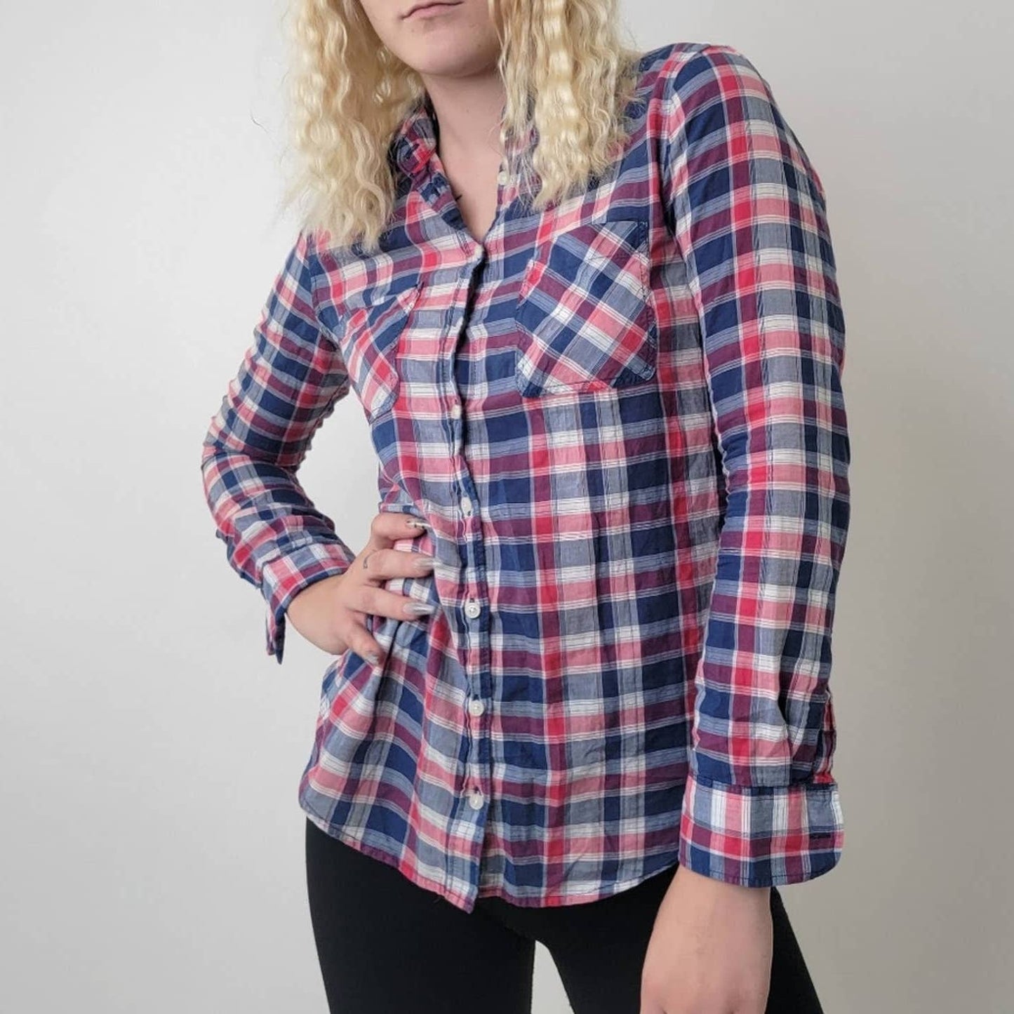Aeropostale Lace Western Plaid Button Down Shirt - S