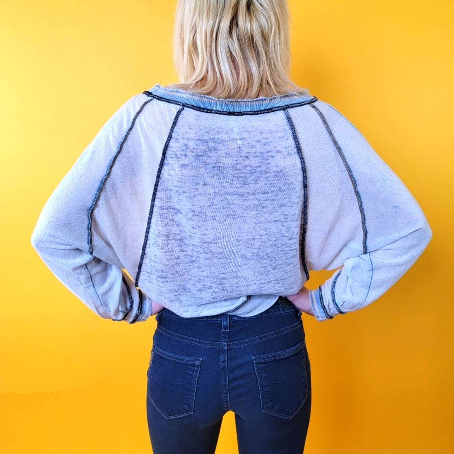 Free People Raw Hem Sheer Jersey Pullover Long Sleeve Top