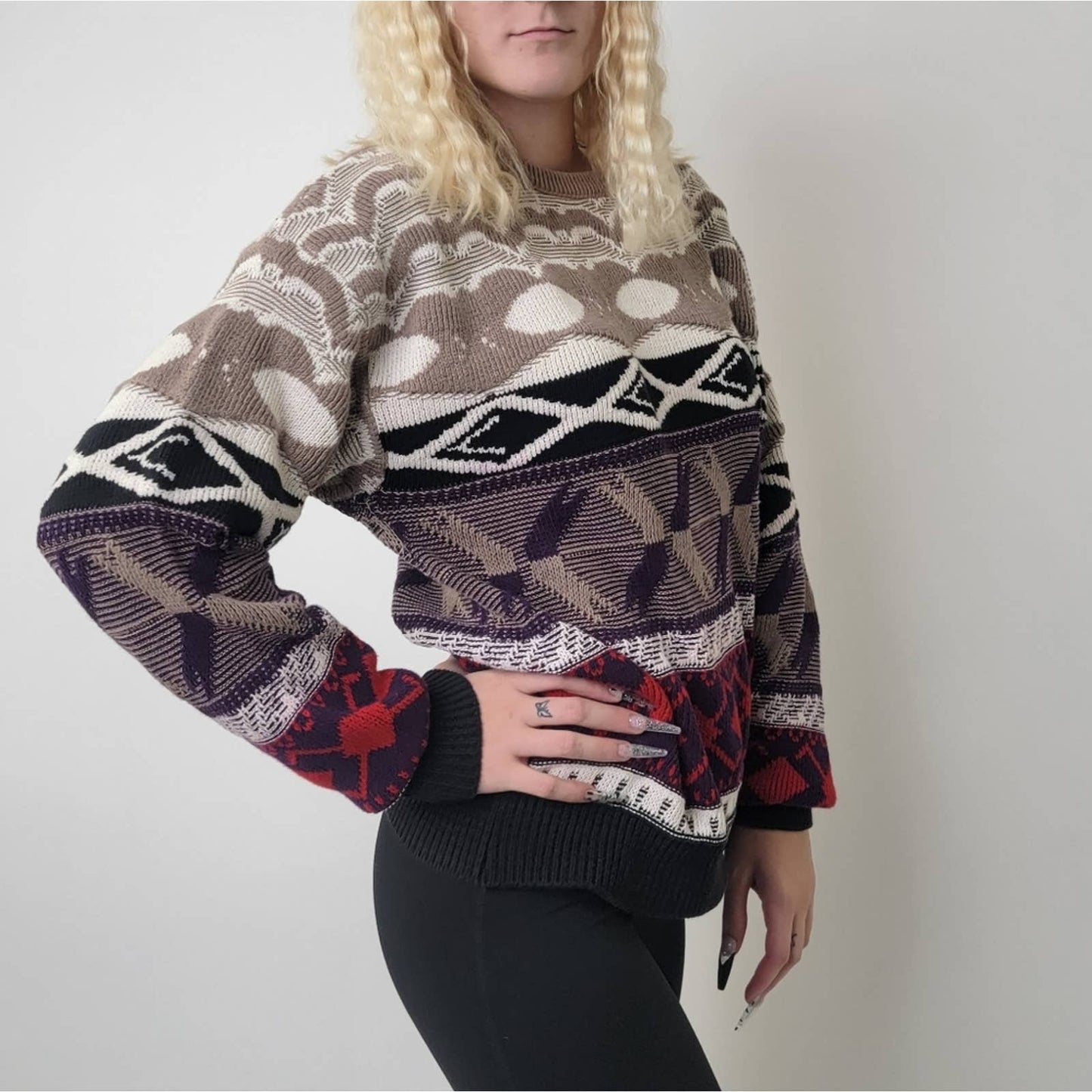 Vintage 90s Crew Neck Chunky Knit Oversized Sweater - M