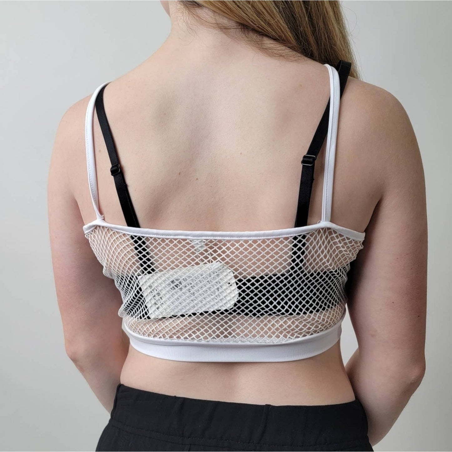 White fishnet crop tank top sheer mesh rave yoga