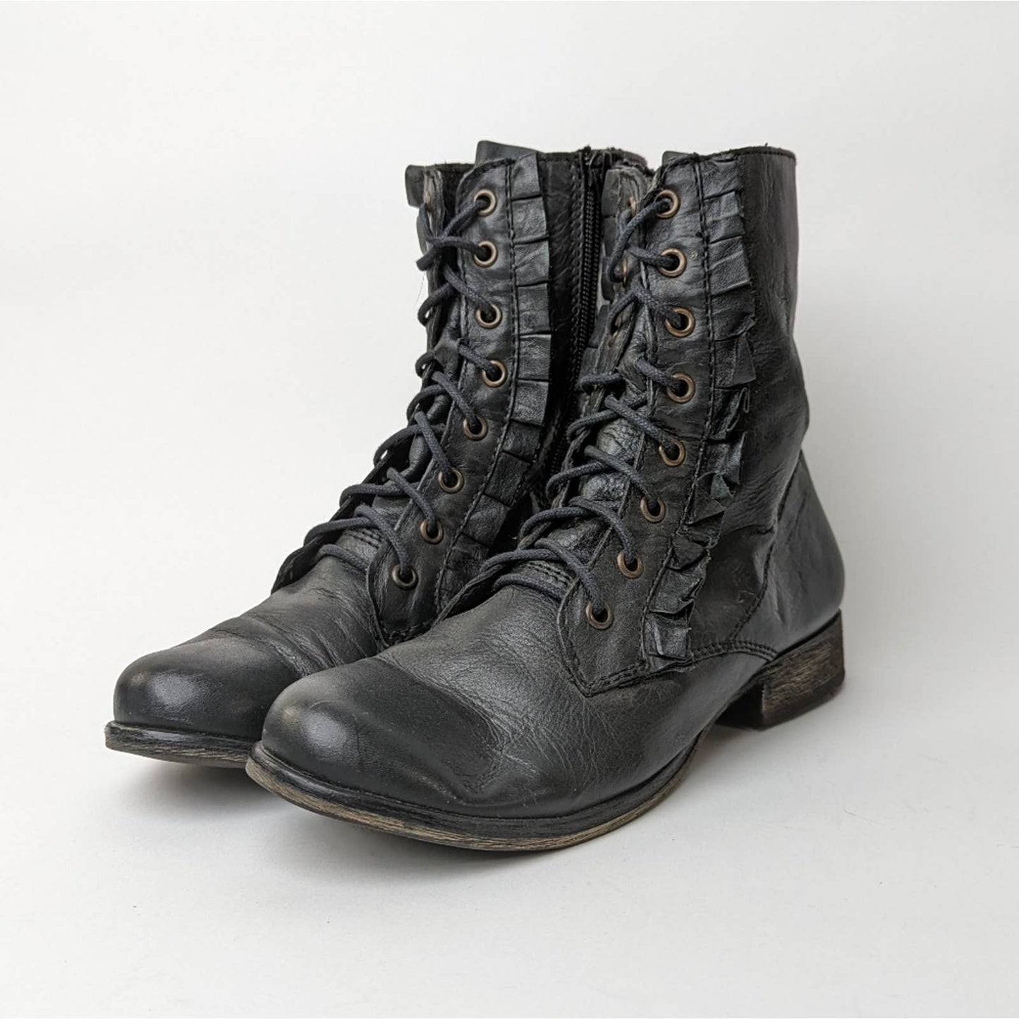 Betsey Johnson Lotso Black Moto Buckle Grunge Combat Boots - 7.5