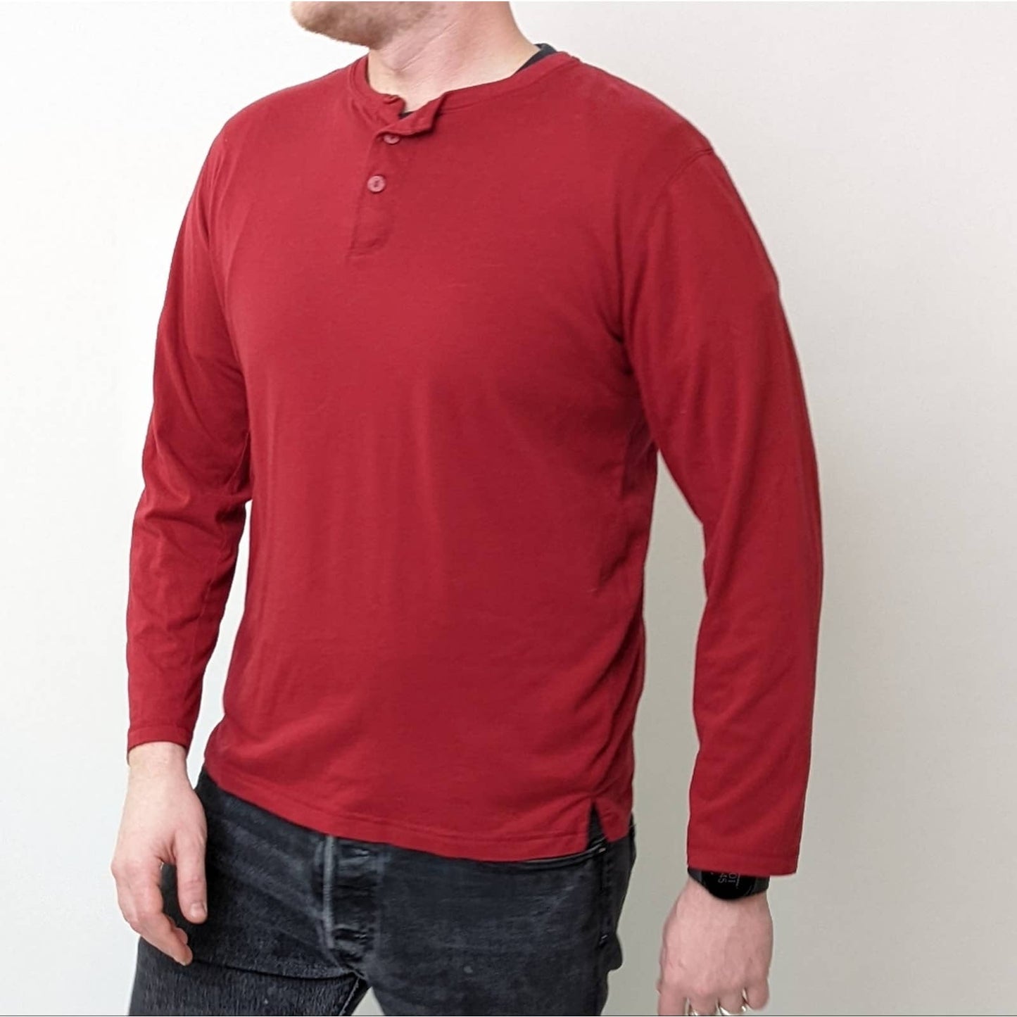 Perry Ellis Red Long Sleeve Henley - M