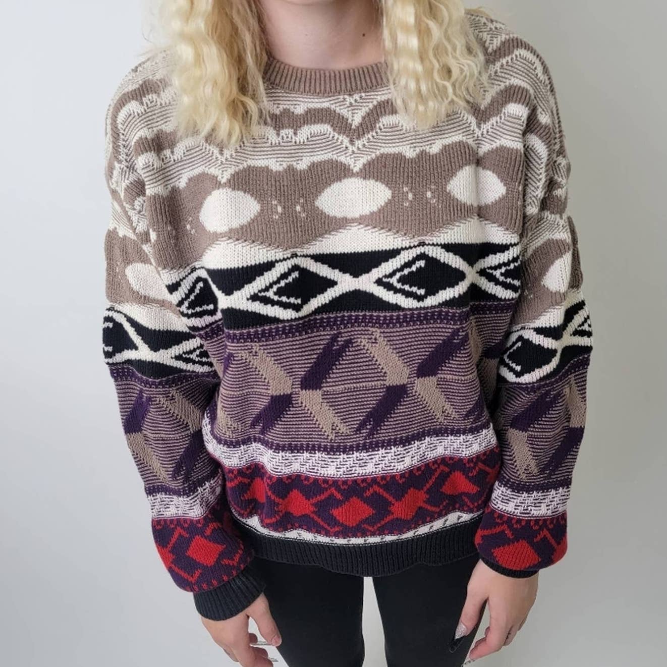 Vintage 90s Crew Neck Chunky Knit Oversized Sweater - M