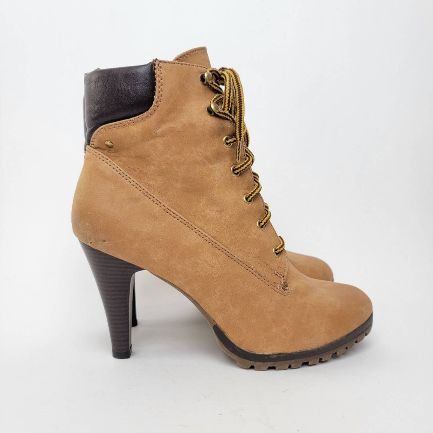 Nubuck Leather Lace-Up Stiletto Heel Chukka Booties - 9.5